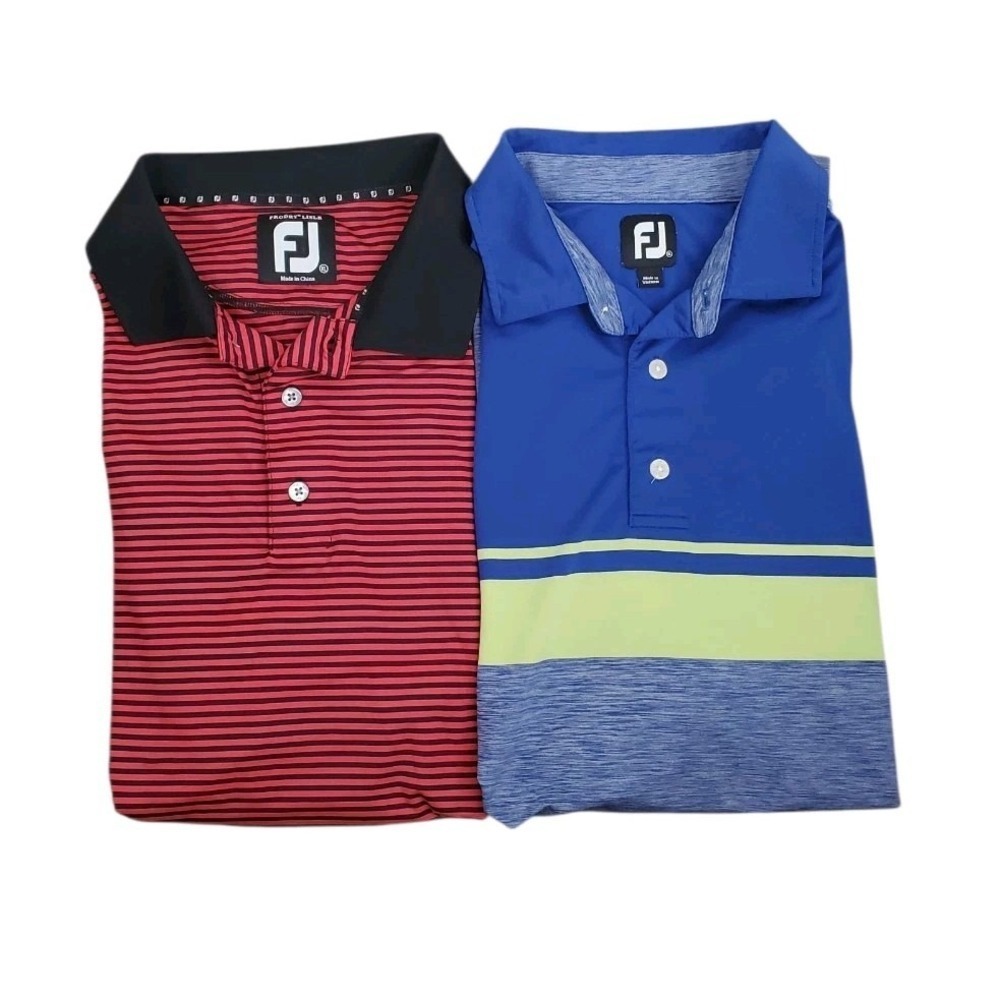 Footjoy Golf Polo Shirt Mens XL Red Black Blue Green Stripe Stretch SS Lot Of 2